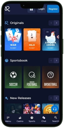 Rainbet αρχική οθόνη πλατφόρμας
